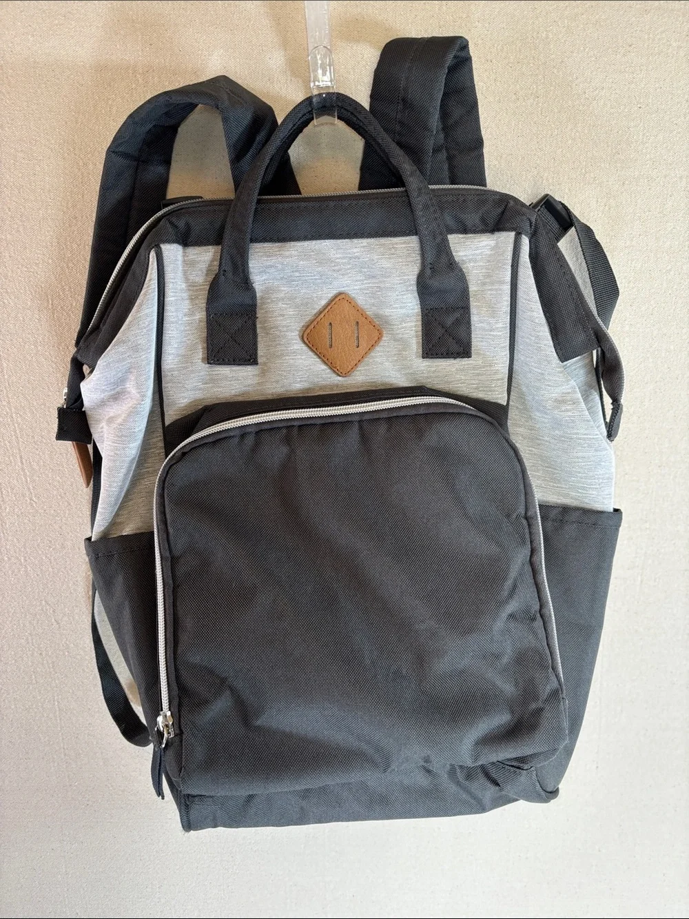 Gray and Black Baby Diaper Backpack Tote